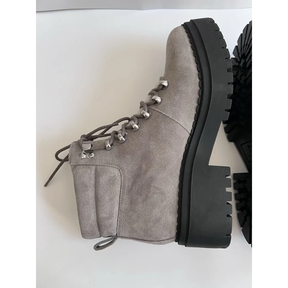 Marc Fisher MLNairy Grey Suede Shearling Ankle Boot‎ SZ 8M Biker Lugg Wool $250 - Picture 12 of 16